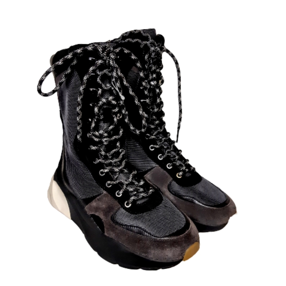 Troy Burch Sawyer Boxer High Top Sneaker Boots Leather Mesh Black Navy